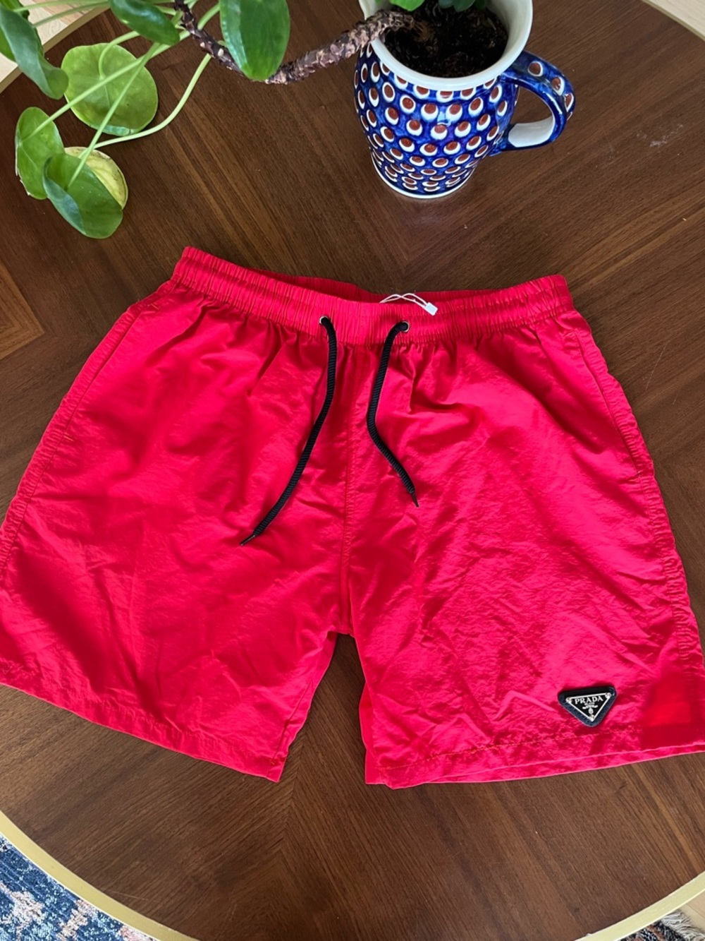 Prada Red Swim Shorts with Black Drawstring
